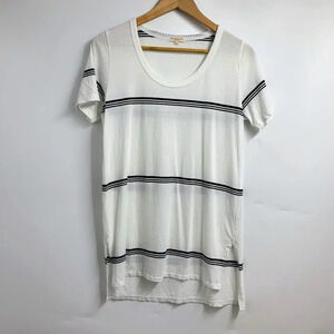 Demylee Women's Pima Cotton Striped Round‎ Neck Short Sleeve Shirt SIze L